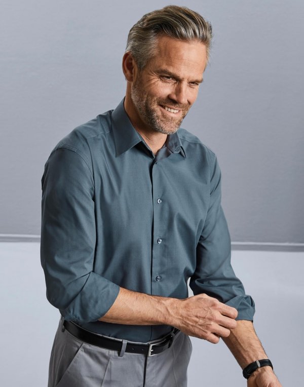 Cămașă Mânecă Lungă, Tailored Poplin, Russell